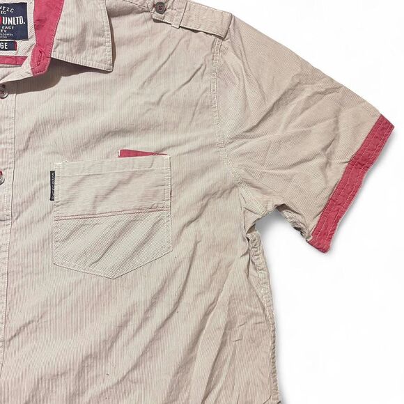 Vintage Ecko Unltd White Pink Button Up Short Sleeve Shirt Sz XL - Picture 5 of 5